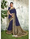 Navy Blue Weaved Silk Jacquard Worked Designer Saree