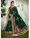 Dark Green Weaved Silk Jacquard Worked Designer Saree