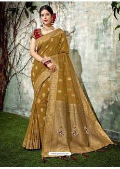 Marigold Weaved Silk Jacquard Worked Designer Saree