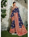 Graceful Navy Blue Weaved Silk Jacquard Worked Designer Saree