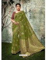 Mehendi Green Weaved Silk Jacquard Worked Designer Saree