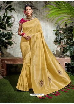 Light Beige Weaved Silk Jacquard Worked Designer Saree