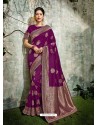 Purple Weaved Silk Jacquard Worked Designer Saree