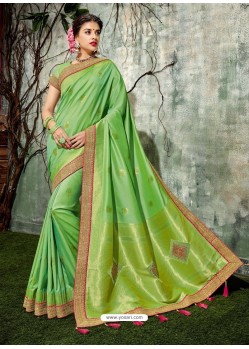 Jade Green Weaved Silk Jacquard Worked Designer Saree