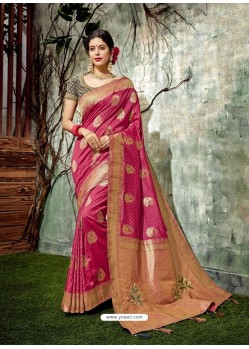 Medium Violet Weaved Silk Jacquard Worked Designer Saree