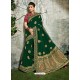 Desirable Dark Green Weaved Silk Jacquard Worked Designer Saree