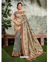 Gold And Grey Weaved Silk Jacquard Worked Designer Saree