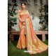 Peach Weaved Silk Jacquard Worked Designer Saree