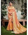 Peach Weaved Silk Jacquard Worked Designer Saree