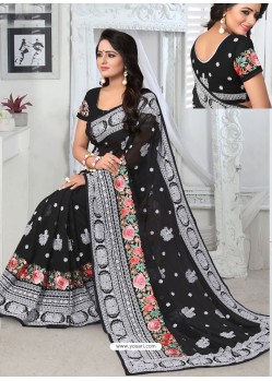 Black Georgette Embroidered Designer Saree