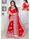 Red Georgette Embroidered Designer Saree