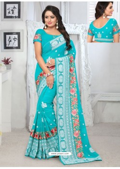 Sky Blue Georgette Embroidered Designer Saree