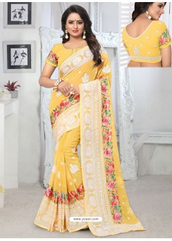 Yellow Georgette Embroidered Designer Saree