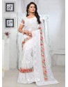 White Georgette Embroidered Designer Saree