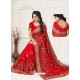 Fashionable Red Georgette Embroidered Designer Saree