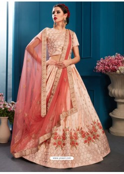 Peach Satin Zari Worked Designer Lehenga Choli