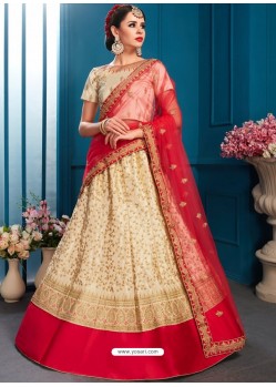 Cream Satin Zari Worked Designer Lehenga Choli