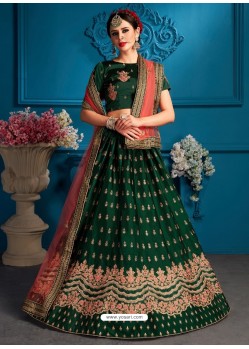 Dark Green Satin Zari Worked Designer Lehenga Choli