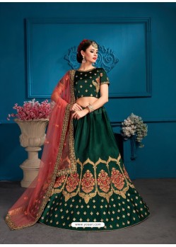 Desirable Dark Green Satin Designer Lehenga Choli