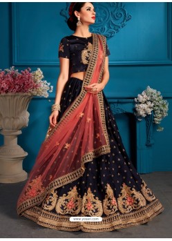 Perfect Navy Blue Satin Zari Worked Designer Lehenga Choli