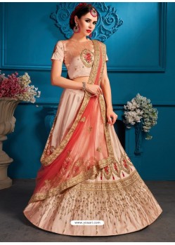 Attractive Peach Satin Designer Lehenga Choli