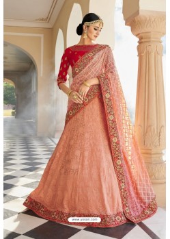 Stunning Peach Silk Embroidered Designer Lehenga Choli