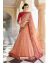 Stunning Peach Silk Embroidered Designer Lehenga Choli