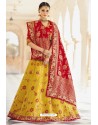 Yellow And Red Silk Embroidered Designer Lehenga Choli