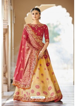 Red And Cream Silk Embroidered Designer Lehenga Choli