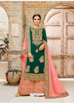 Dark Green Faux Georgette Hand And Embroidered Worked Sarara Suit