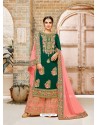 Dark Green Faux Georgette Hand And Embroidered Worked Sarara Suit