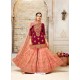 Red And Peach Faux Georgette Hand And Embroidered Worked Sarara Suit