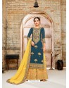 Teal And Yellow Faux Georgette Hand And Embroidered Worked Sarara Suit
