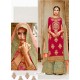 Red And Aqua Mint Faux Georgette Hand And Embroidered Worked Sarara Suit