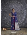 Navy Blue Silk Blend Jacquard Work Saree