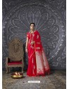 Red Silk Blend Jacquard Work Saree