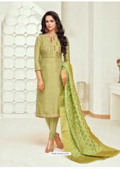 Golden Green Jacquard Work Churidar Suit