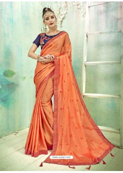 Orange Silk Butti Worked Saree