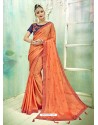 Orange Silk Butti Worked Saree