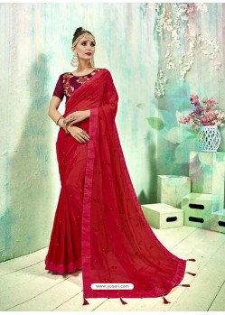 Red Silk Butti Worked Saree