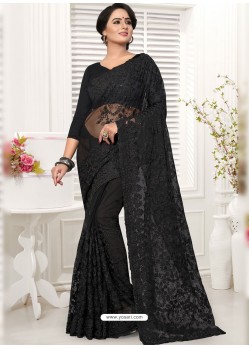 Black Net Resham Worked Designer Saree