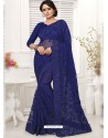 Navy Blue Net Resham Worked Designer Saree