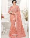 Peach Net Resham Worked Designer Saree