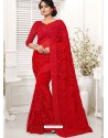 Red Net Resham Worked Designer Saree