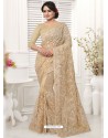 Beige Net Resham Worked Designer Saree