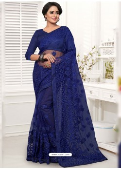 Eye Catching Navy Blue Net Designer Saree