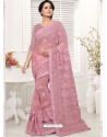 Light Pink Net Resham Worked Designer Saree