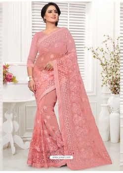 Pretty Peach Net Designer Saree