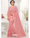 Pretty Peach Net Designer Saree