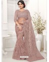 Light Brown Net Resham Worked Designer Saree